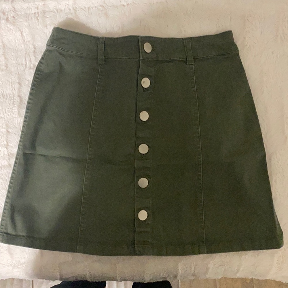 Forever 21 Button Down Skirt Olive Green - Small